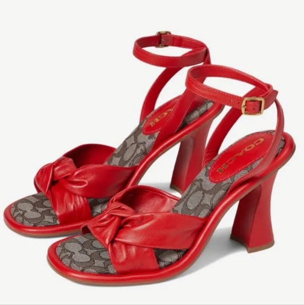 Coach Quincey Puffy Ankle Strap Sandals Red 7 - Picture 1 of 4